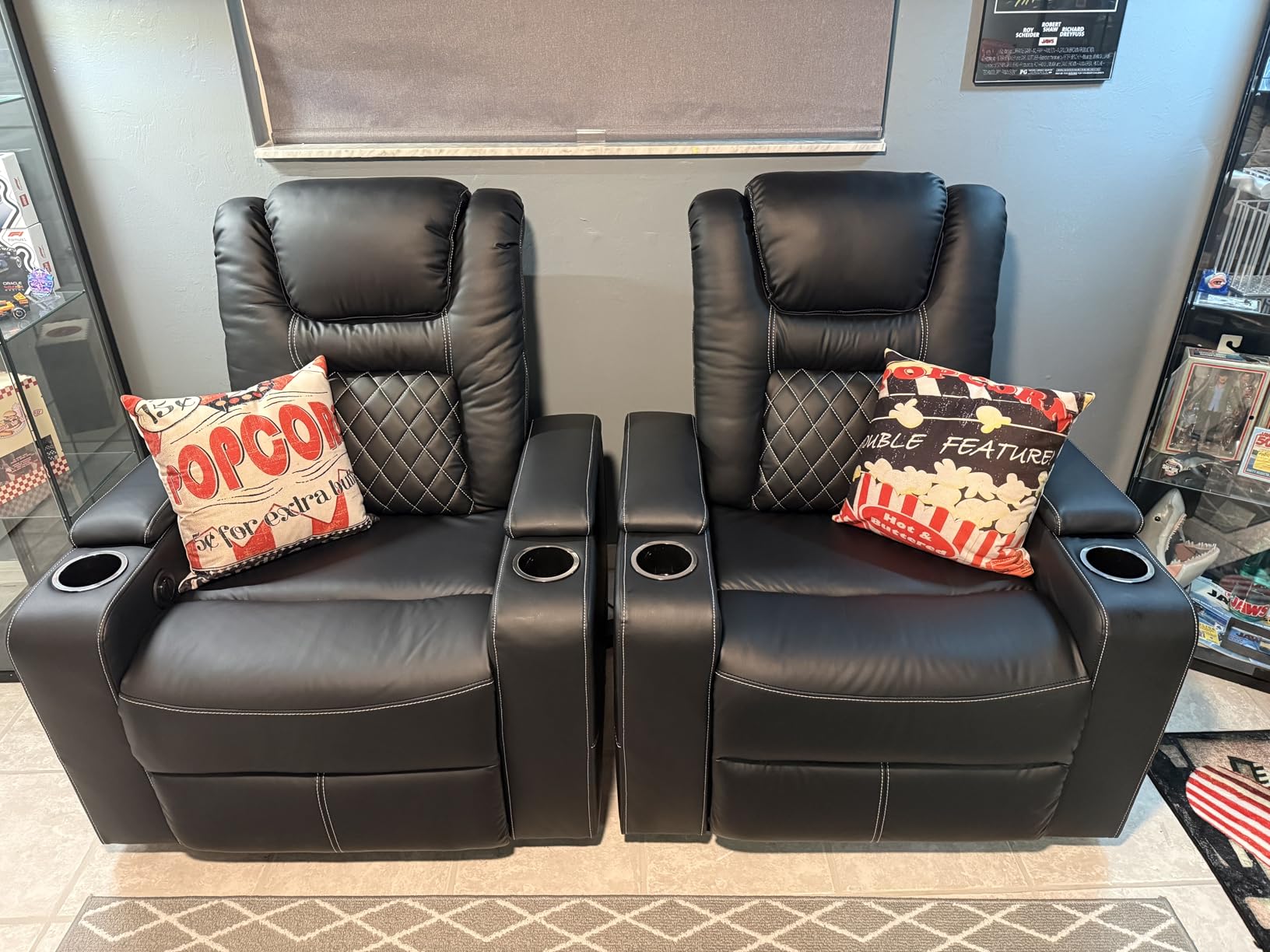 CANMOV Electric Power Recliner Chair Set of 2, Breathable Leather Home Theater Seating with Hidden Arm Storage, Power Recliner Chair for Living Room with USB Ports and Cup Holders,Black customer photo 2