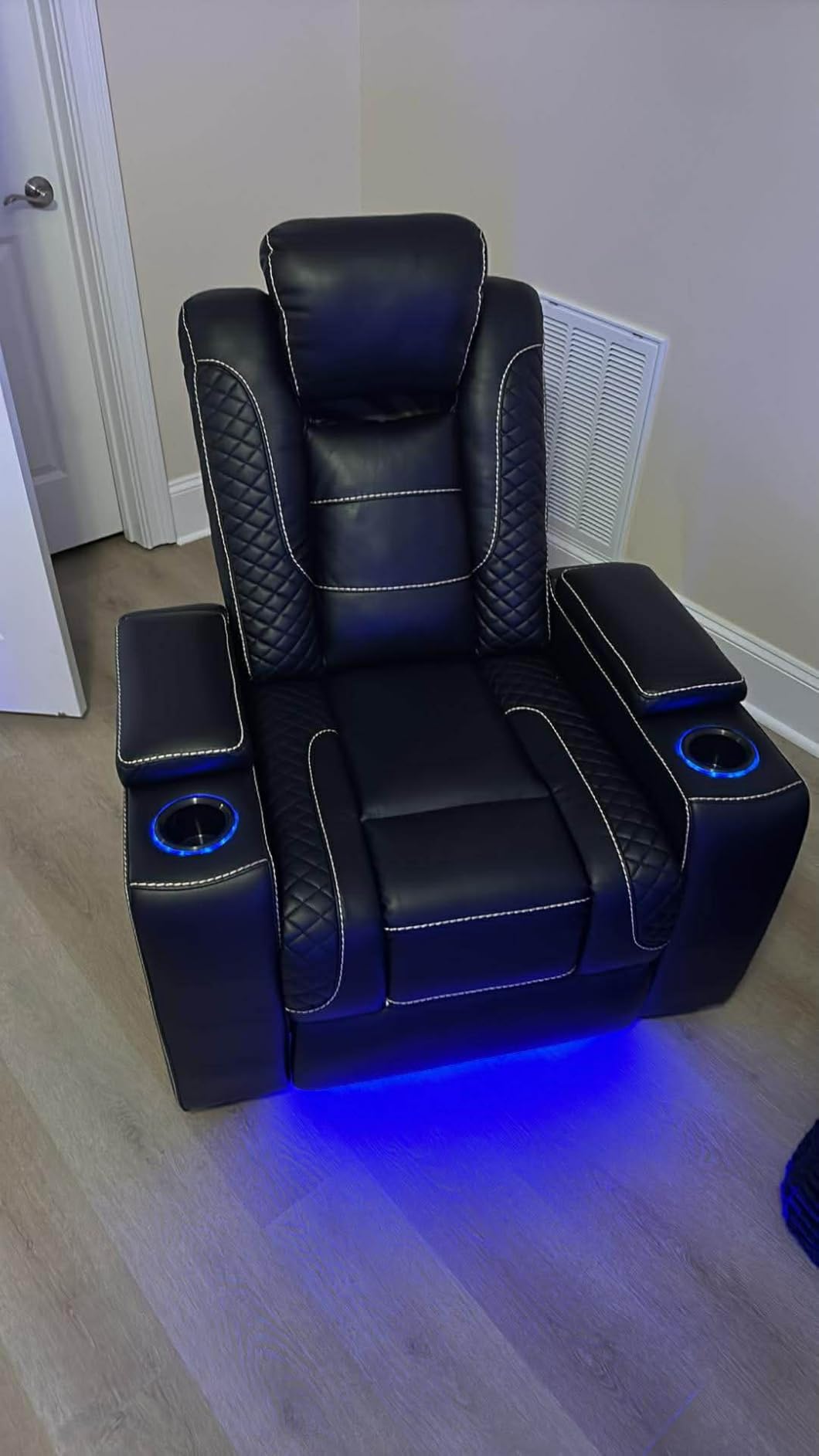 ANJ Power Home Theater Seating, PU Leather Electric Recliner Chair with Adjustable Headrest, Dual Motors Movie Reclining Chairs with LED Lights,USB Port, Cup Holders, Hidden Arm Storage (Brown) customer photo 2