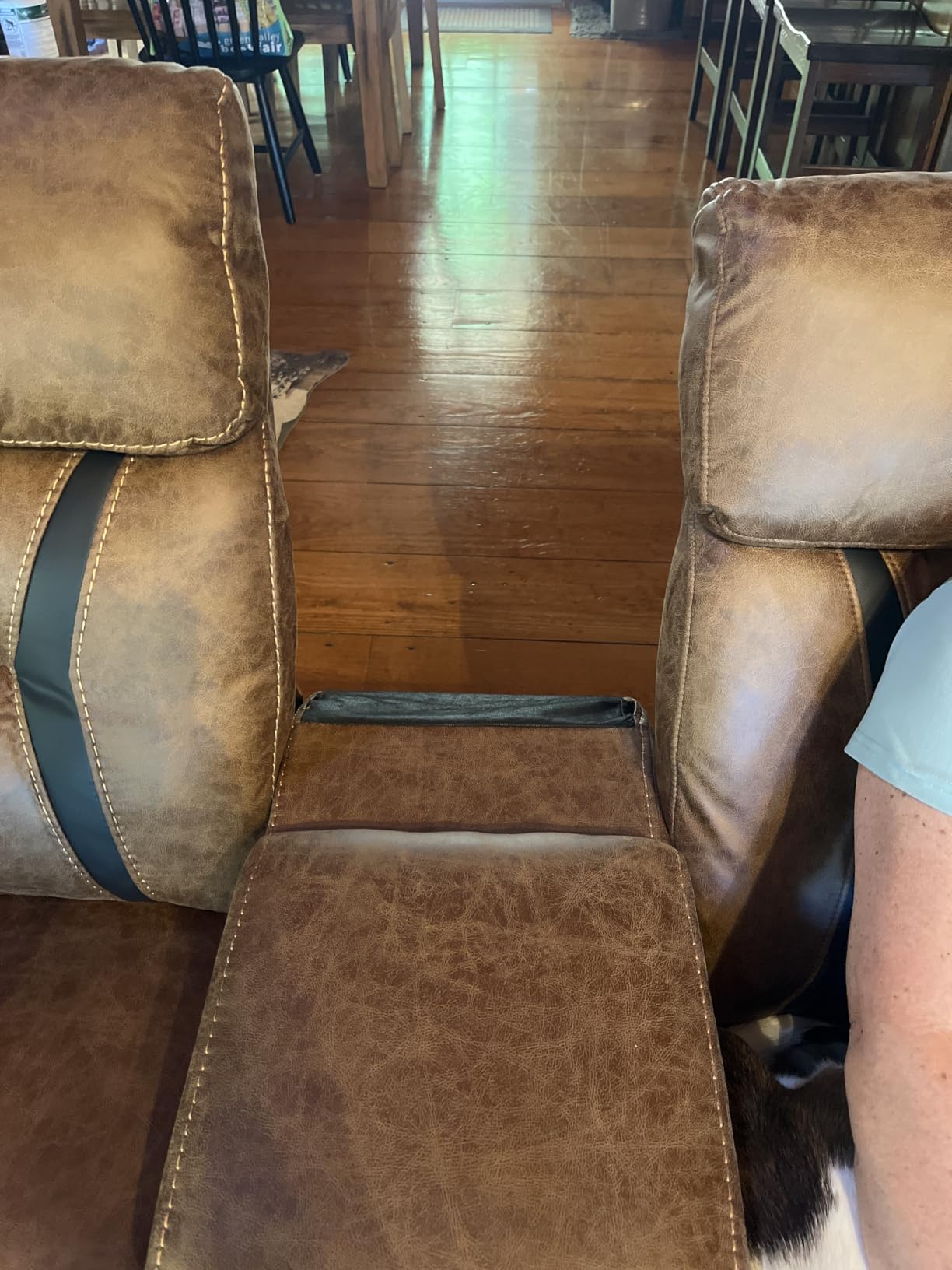 EBELLO Faux Leather Manual Loveseat Recliner, 2 Seat Reclining Sofa Chair with Center Console, Hidden Storage and Cup Holders, Daul Recliner for Living Room, Meeting Room, Brown (Loveseat) customer photo 2
