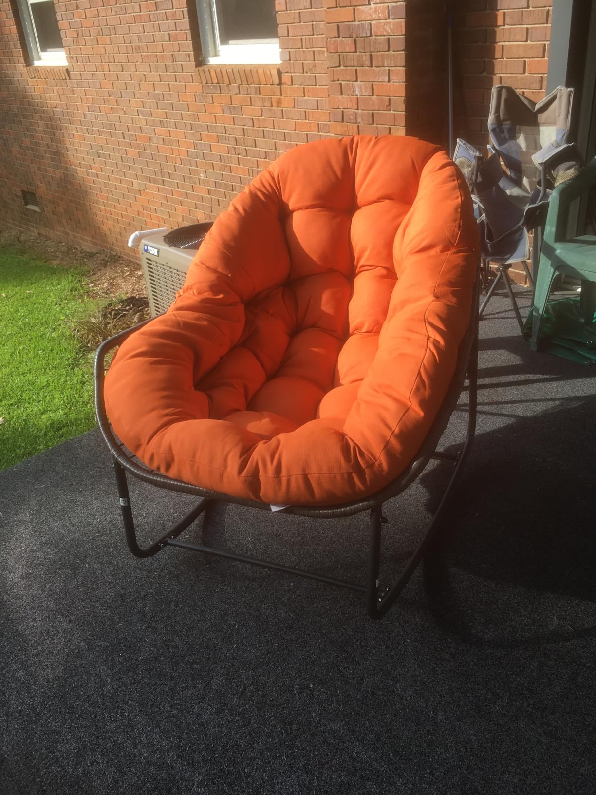 Oversized Outdoor Papasan Rocking Chair with Soft Cushion, Comfy Patio Egg Chair, Wicker Lounge Rocker for Balcony/Porch/Garden, Reinforced All Weather Rattan Frame, 330 lbs Support, Hunter Green customer photo 1