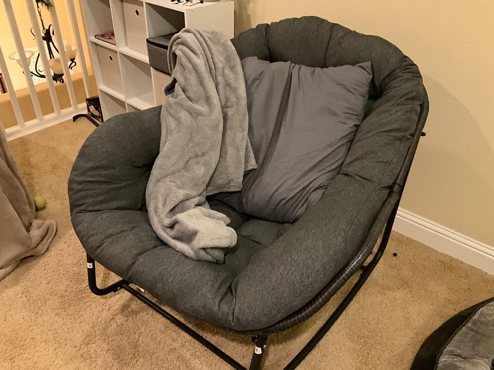 Oversized Outdoor Papasan Rocking Chair with Soft Cushion, Comfy Patio Egg Chair, Wicker Lounge Rocker for Balcony/Porch/Garden, Reinforced All Weather Rattan Frame, 330 lbs Support, Hunter Green customer photo 2