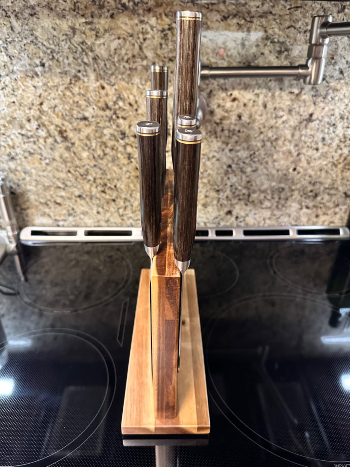 Magnetic Knife Block with Builtin Sharpener, Double Sided Magnet and Acrylic safety shield on both side for Kitchen Counter, Extra Large size 14'x10',Wood Magnetic Knife Holder,stand. Board. customer photo 1