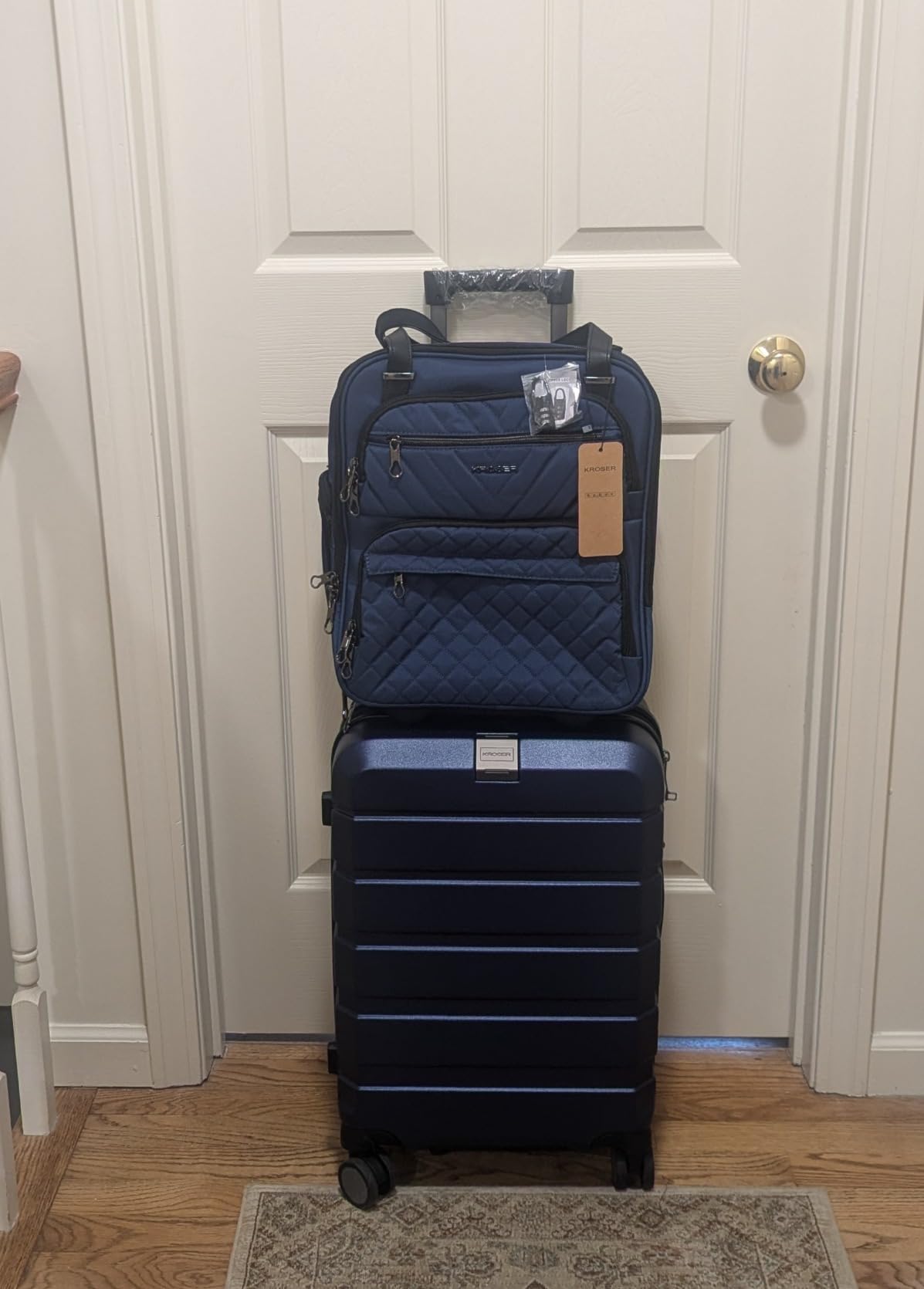 KROSER Carry On Underseat Multi-functional, 16-inch Underseater Lightweight Overnight Suitcase for Women, Navy customer photo 2