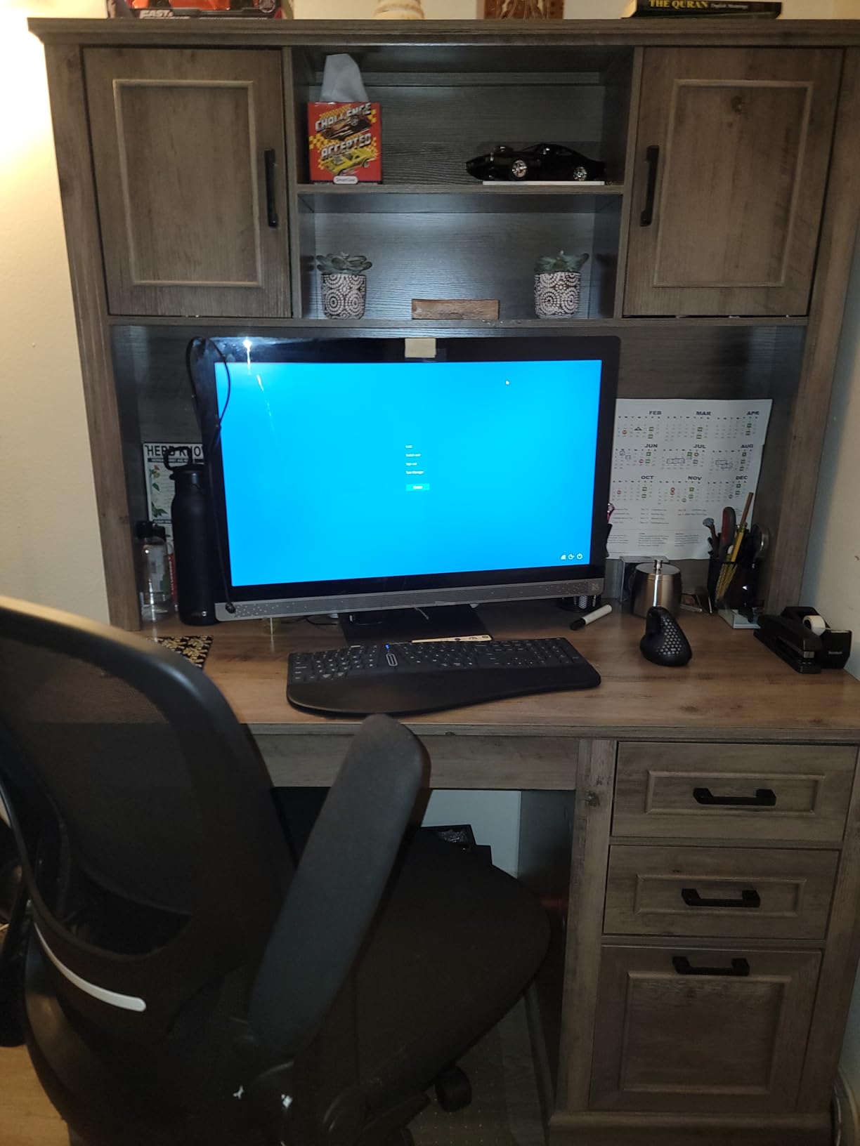 SEDETA Farmhouse Computer Desk with Hutch and 3 Drawers, 47.2