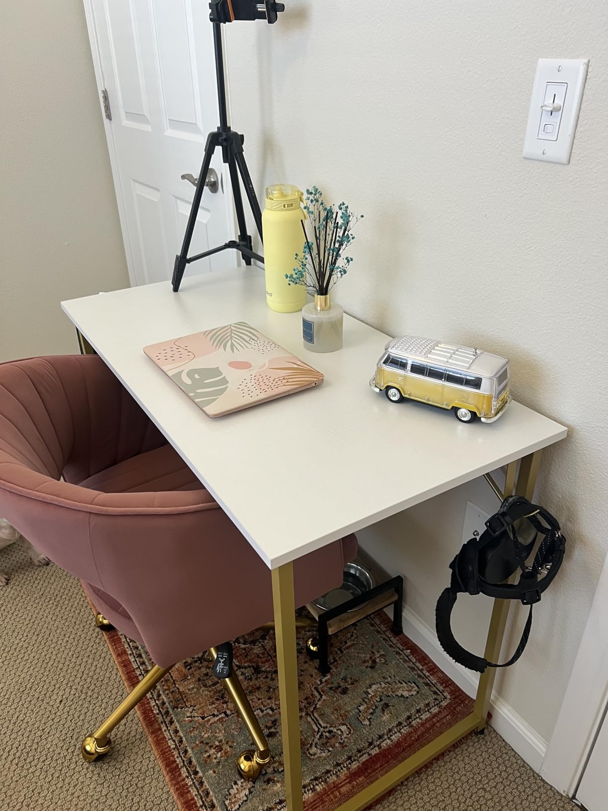 Lufeiya Small Desk for Small Spaces, 32 Inch Kids Girls Study Writing Desks for Bedroom, Simple Modern Laptop PC Little Side Table with Storage Bag Headphone Hooks, Black customer photo 2