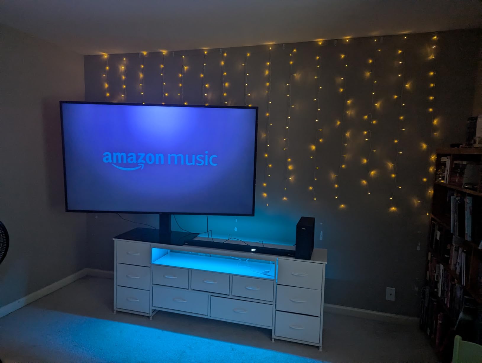 Huuger 63 Inch TV Stand for 65, 70 Inch TV, 11 Drawer Long Dresser with Power Outlets and LED Lights, Entertainment Center with Storage, Black Dresser with PU Leather Surface customer photo 1