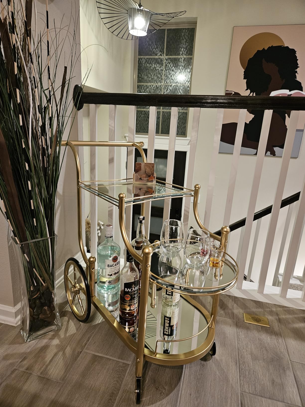 Tangkula Bar Cart, 3-Tier Rolling Home Bar Serving Cart with Mirrored Shelves & 4 Wheels, Mobile Beverage & Wine Cart for Kitchen, Dining Room, Living Room (Gold) customer photo 1