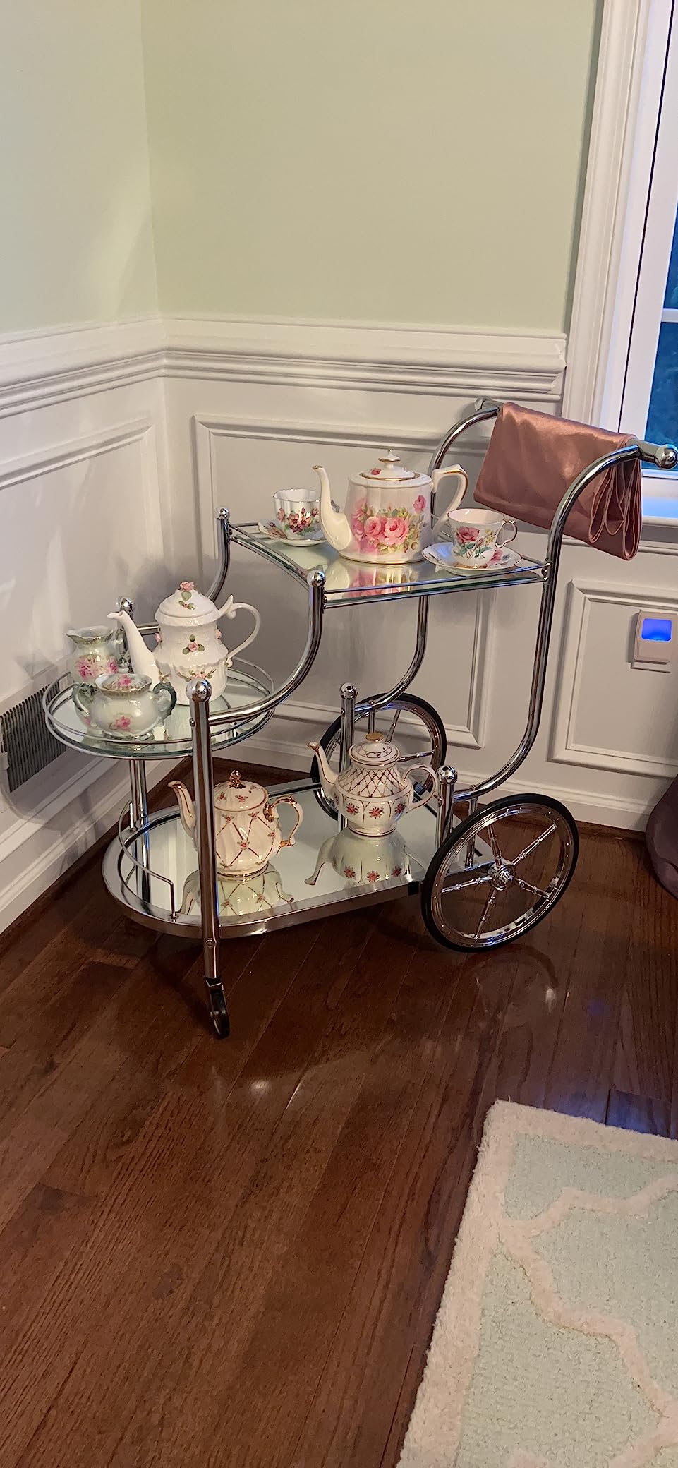 Tangkula Bar Cart, 3-Tier Rolling Home Bar Serving Cart with Mirrored Shelves & 4 Wheels, Mobile Beverage & Wine Cart for Kitchen, Dining Room, Living Room (Gold) customer photo 2