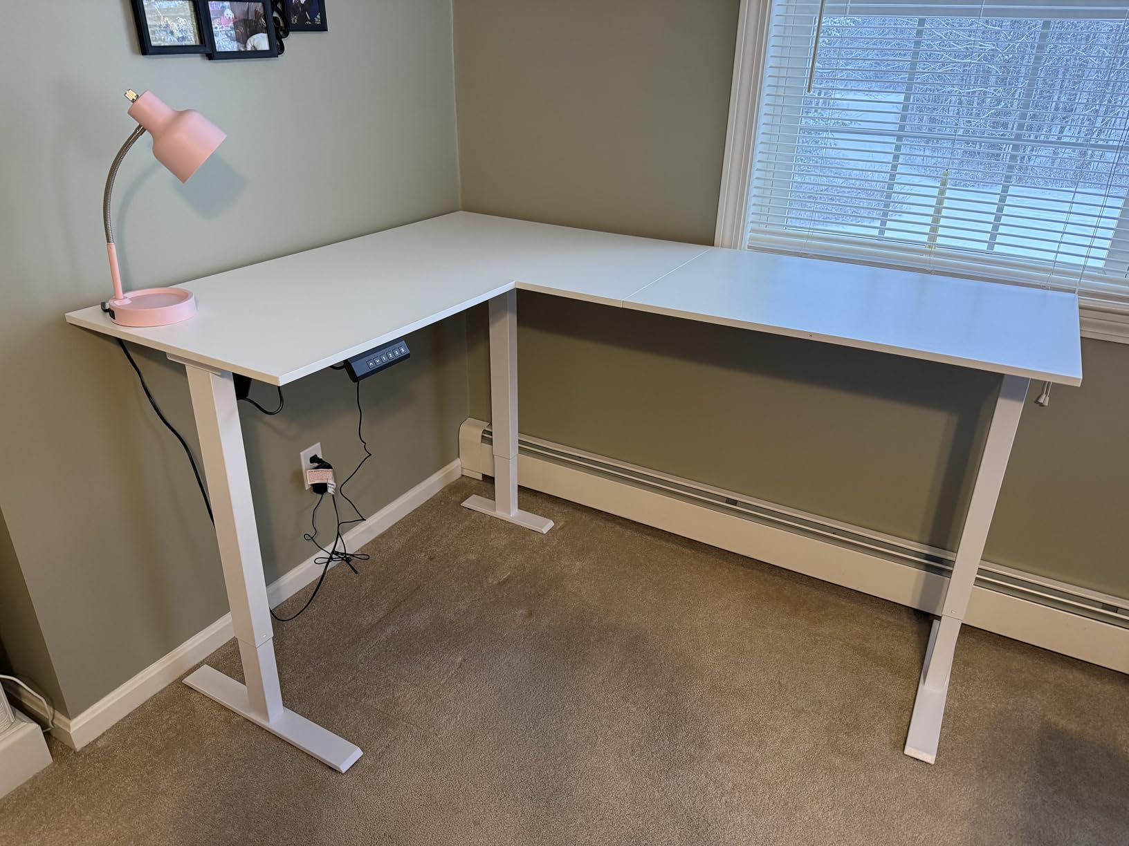 Casaottima 63 Inch L Shaped Electric Standing Desk, Home Office, White customer photo 1