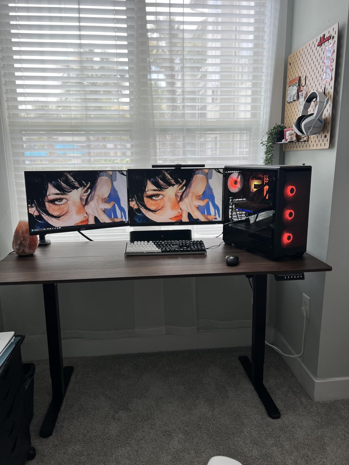 HUANUO 32x19 Inch Small Electric Standing Desk, Adjustable, Light Walnut customer photo 2