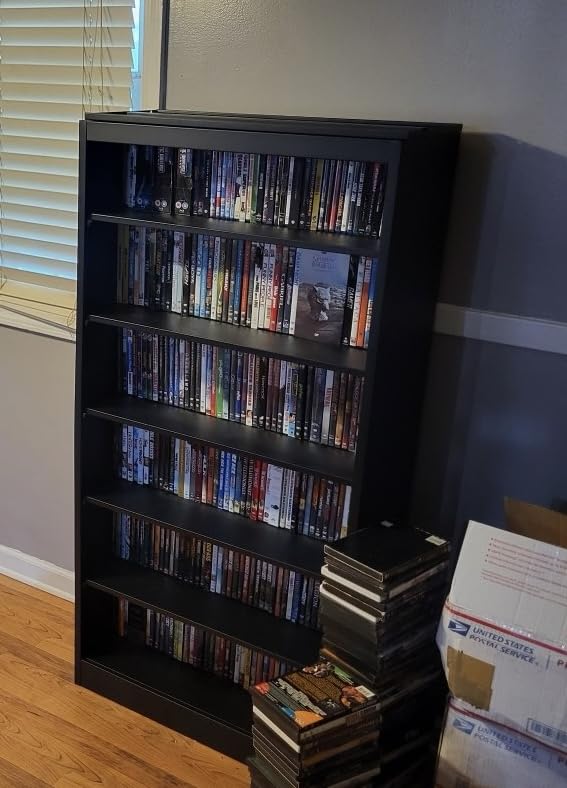 Metal DVD Storage Cabinets, 7-Tier CD Storage Rack with Adjustable Shelves, DVD Organizer Shelf, Media Shelves for CD Holder, Books, Games, Black Book Shelf for Living Room & Home Office (Black) customer photo 2