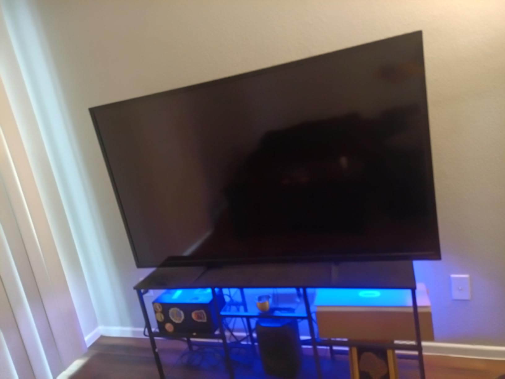 YGEOMER Entertainment Center for TVs Up to 50in with LED Lights, Black customer photo 1