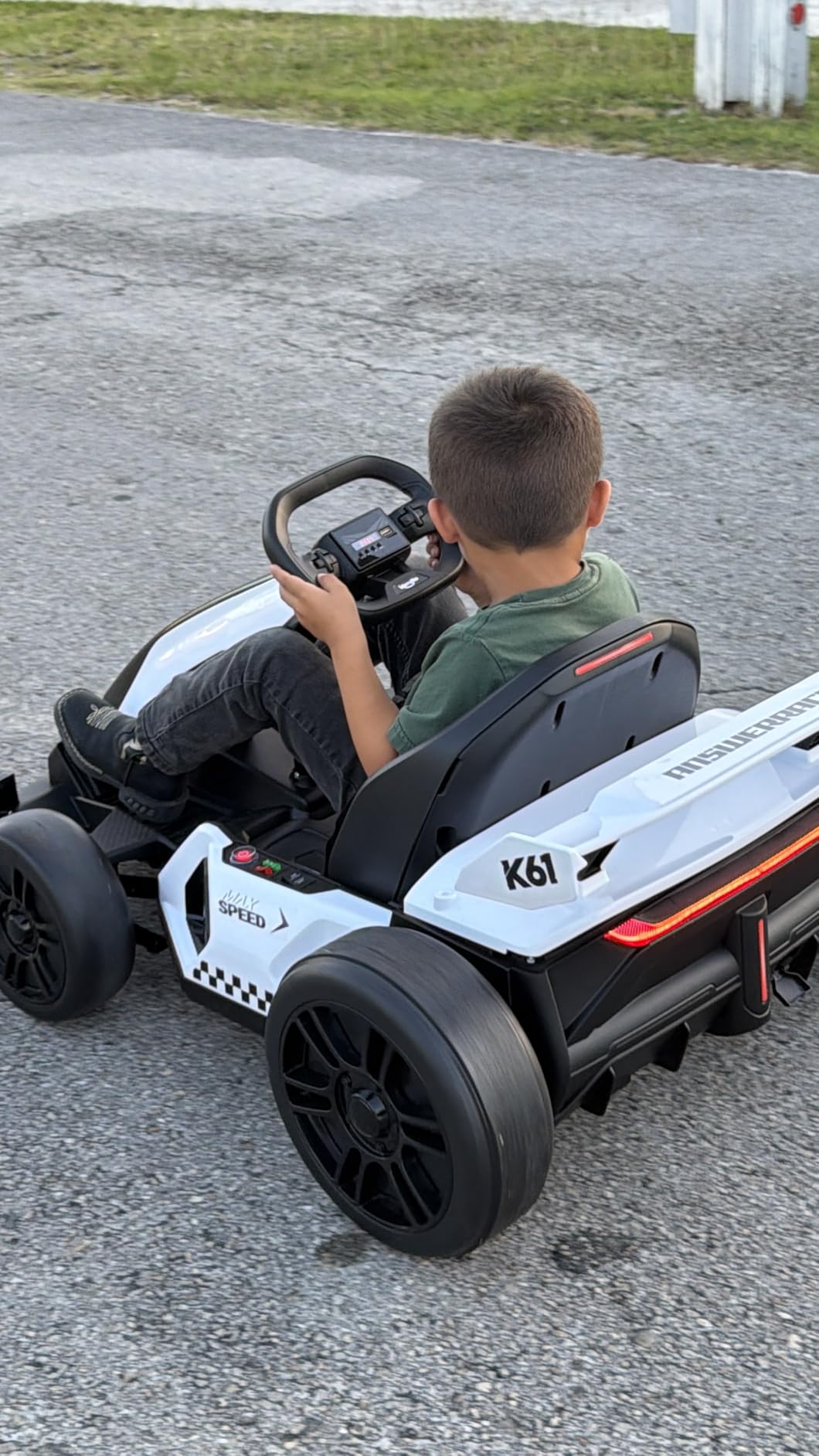 KerryYoo K61 Go Kart Electric Drift Kart with Length Adjustable Seat, 24V Ride on Toys with 4 Speed Mode,300W Outdoor Ride On Crazy Kart, 8.5 MPH, Bluetooth - Red customer photo 2