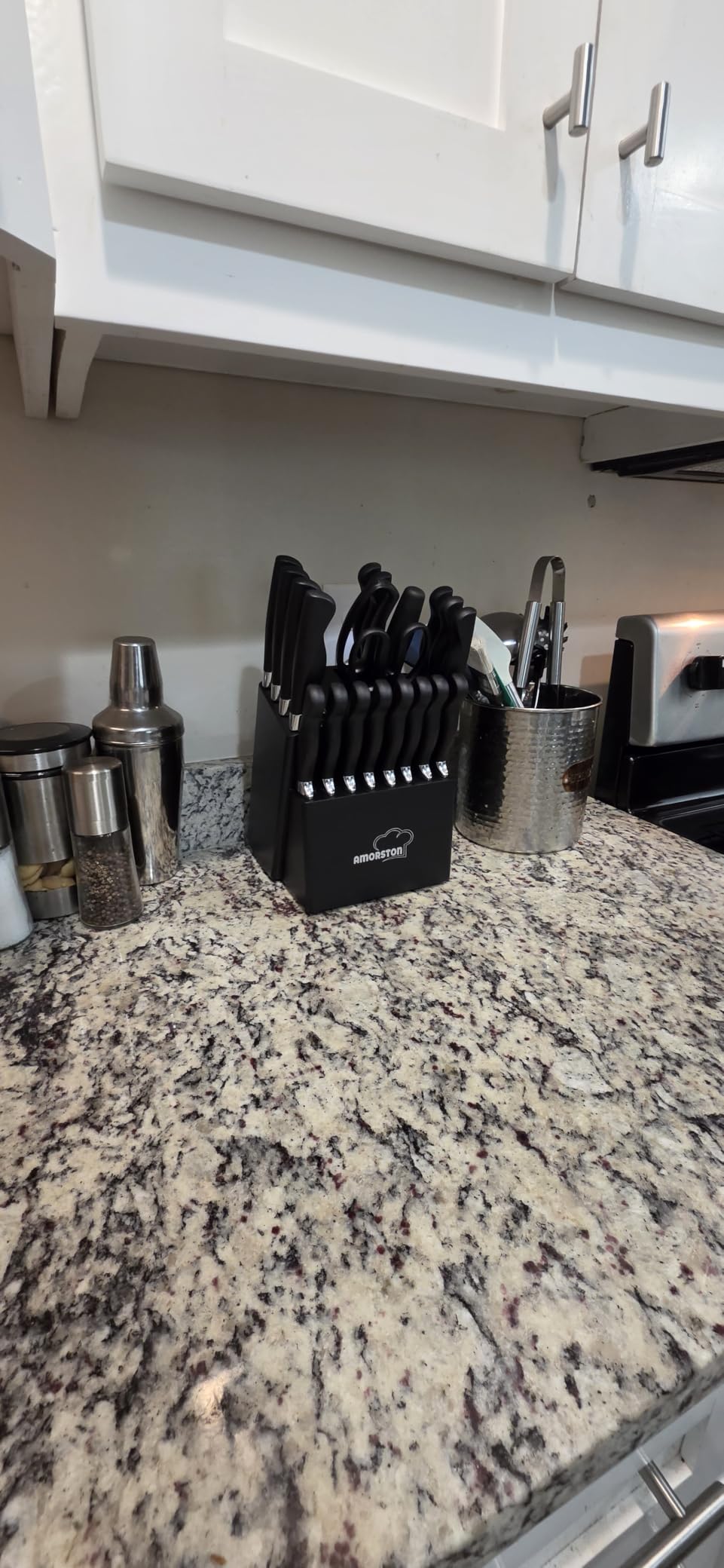 Knife Set, Amorston 21 Pieces Kitchen Knife Set with Block and Sharpener, Ultra-Sharp Knives Set with Ergonomic Handles, Black German Stainless Steel Knife Block Set, Dishwasher Safe customer photo 1