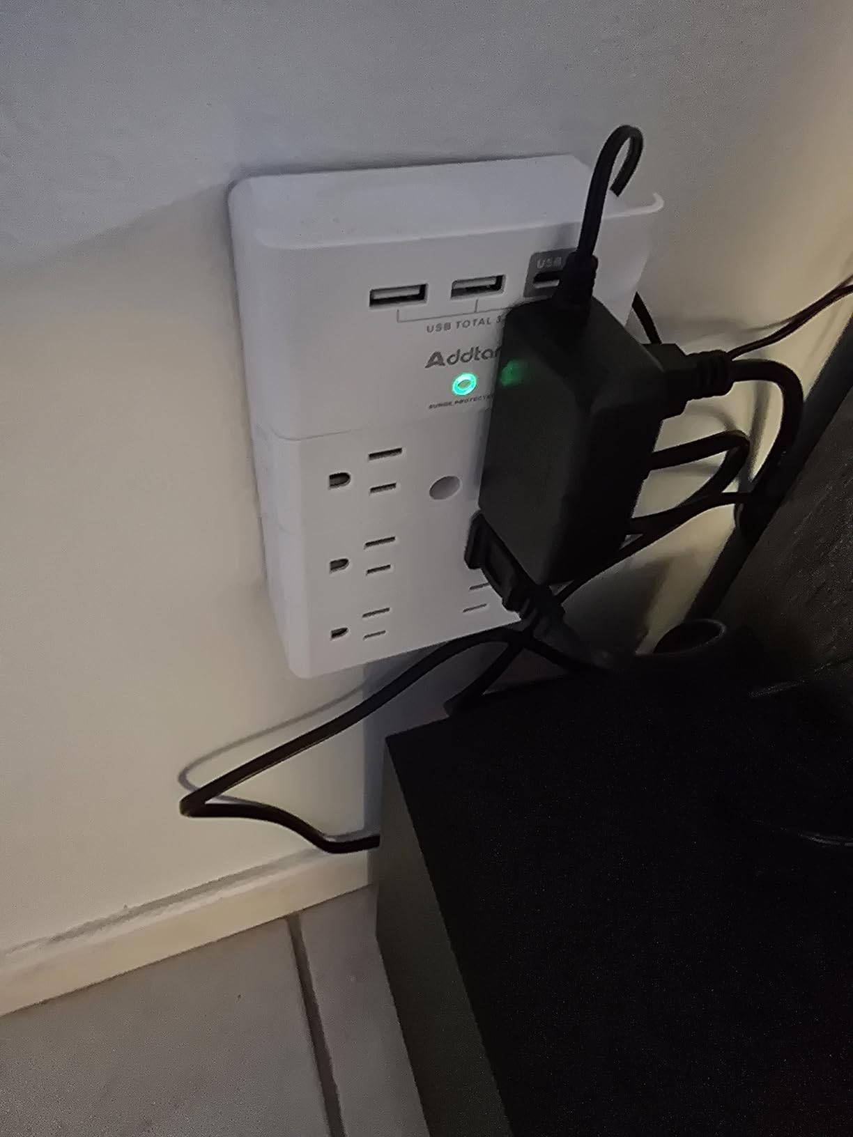 Addtam Multi Plug Wall Outlet, Surge Protector Wall Mount with 12 Outlet Extender 4 Sides and 3 USB Ports (1 USB-C), Outlet Splitter Power Strip for Home Office Dorm Room Essentials, Black customer photo 1