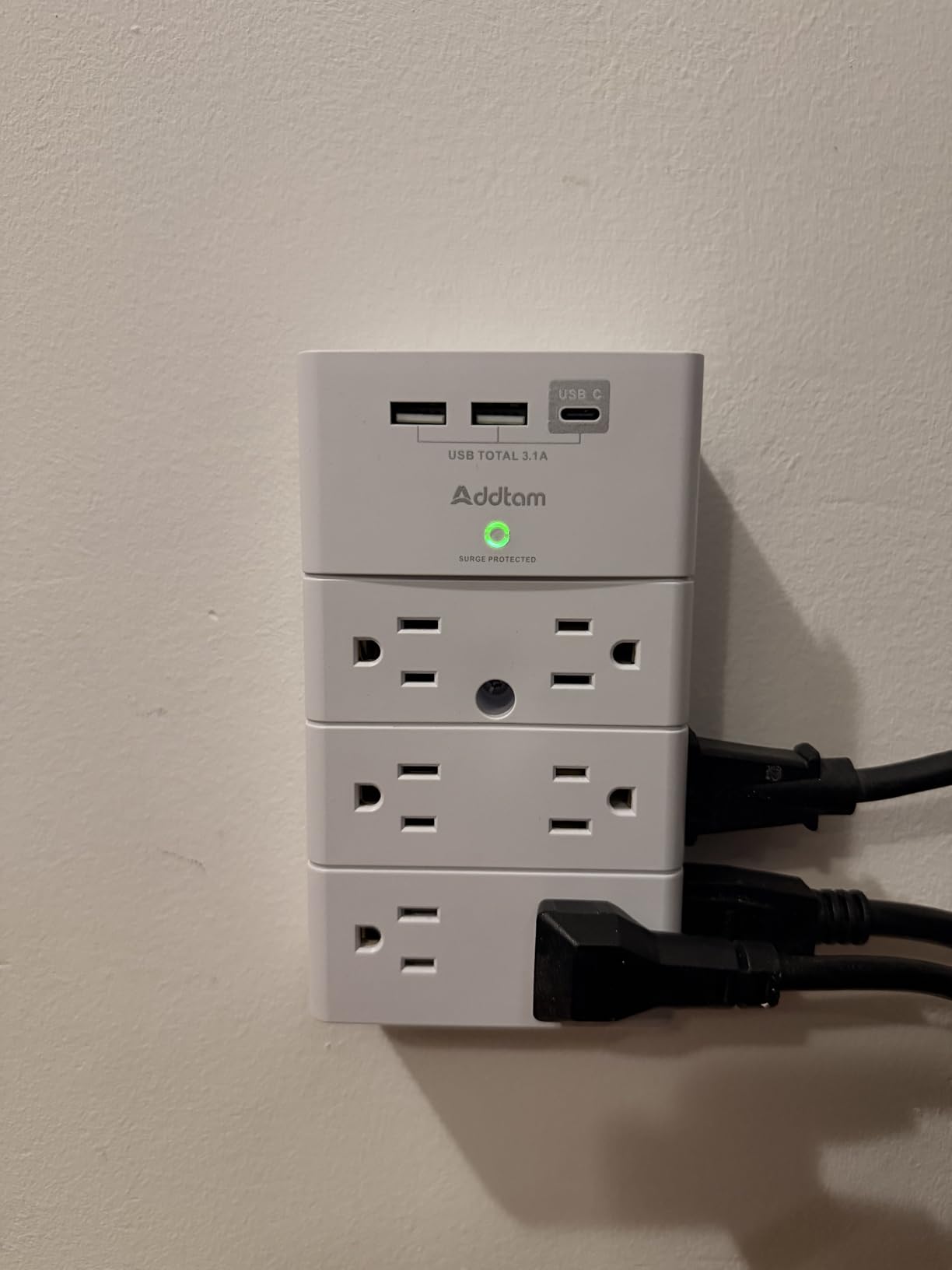 Addtam Multi Plug Wall Outlet, Surge Protector Wall Mount with 12 Outlet Extender 4 Sides and 3 USB Ports (1 USB-C), Outlet Splitter Power Strip for Home Office Dorm Room Essentials, Black customer photo 2
