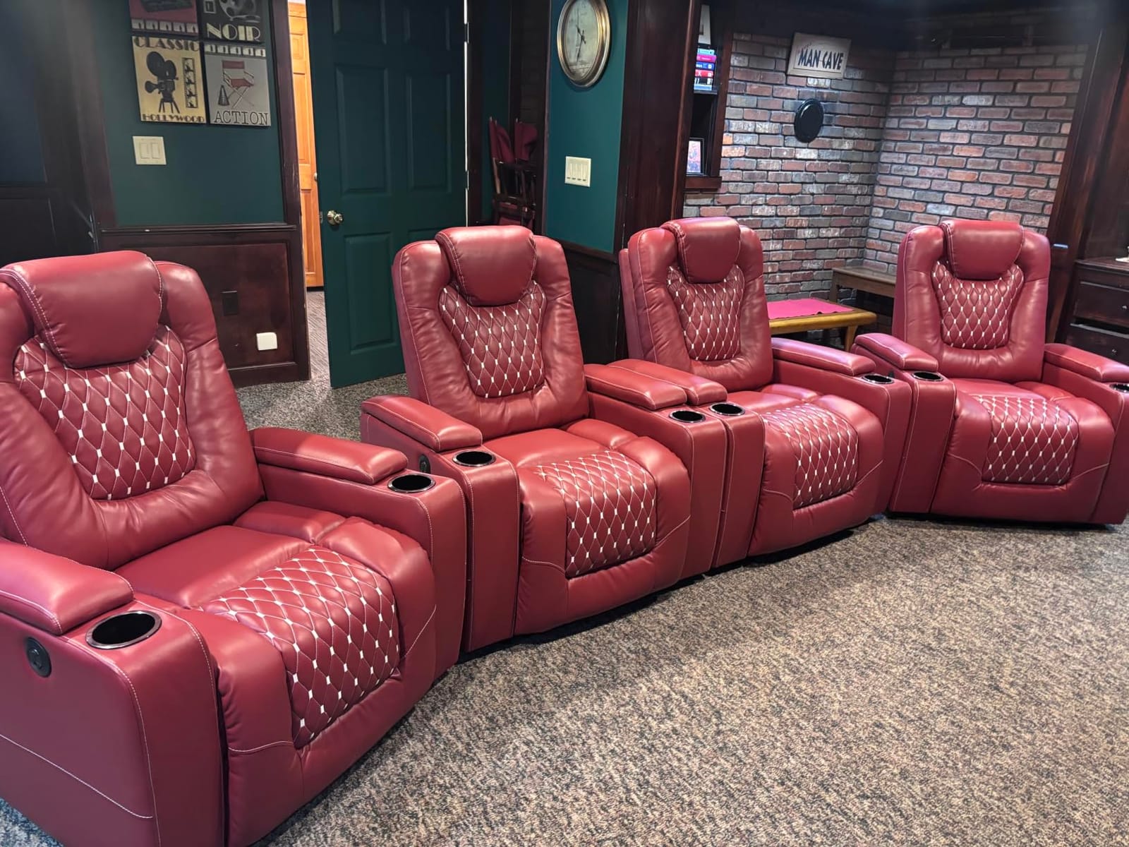 ANJ Power Recliner Chair Set of 6, Electric Soft Faux Leather Reclining Home Theater Seating - USB Ports, Cup Holders, Hidden Arm Storage Movie & Media Room Chairs (Black) customer photo 1
