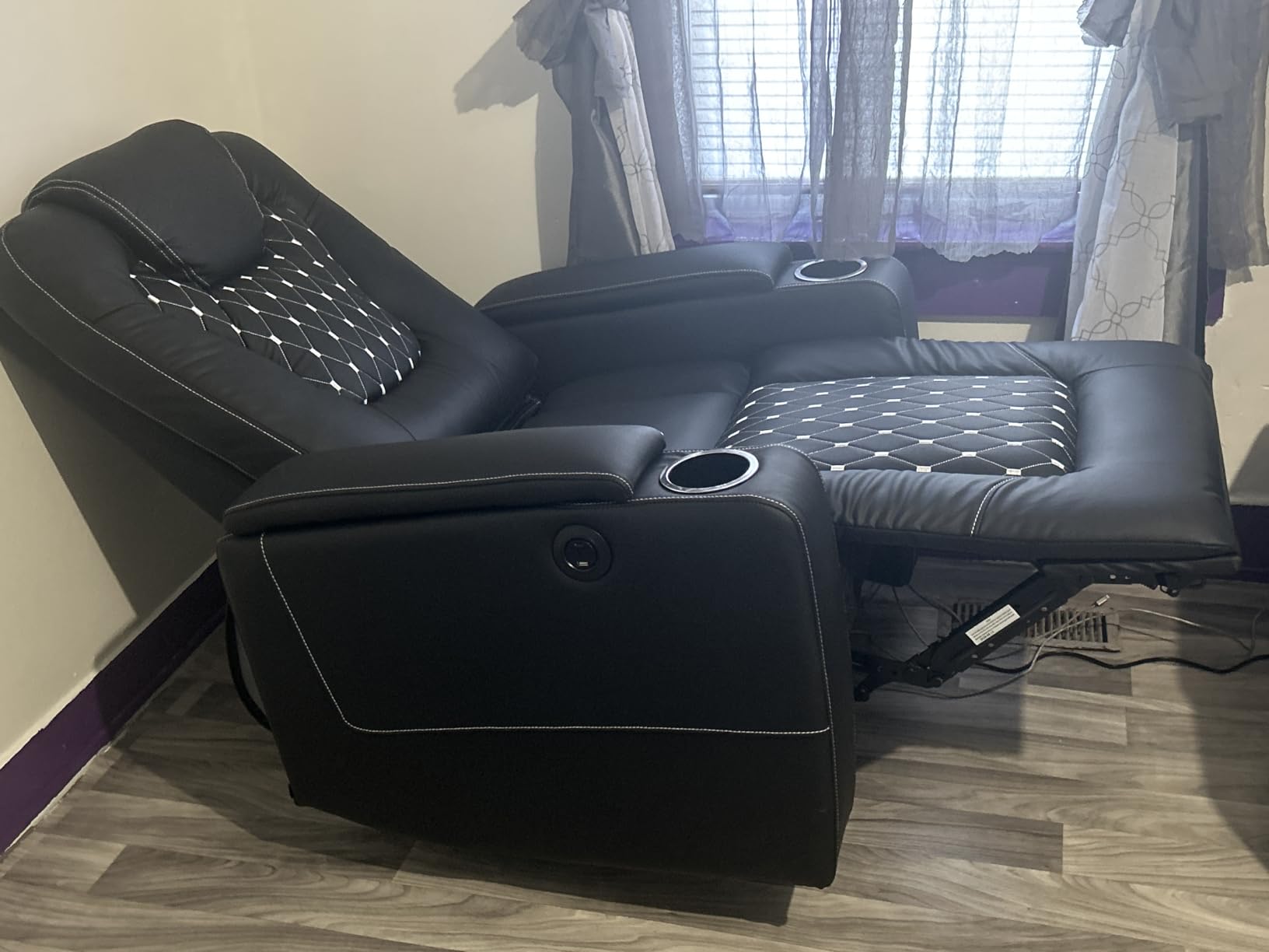 ANJ Power Recliner Chair Set of 6, Electric Soft Faux Leather Reclining Home Theater Seating - USB Ports, Cup Holders, Hidden Arm Storage Movie & Media Room Chairs (Black) customer photo 2