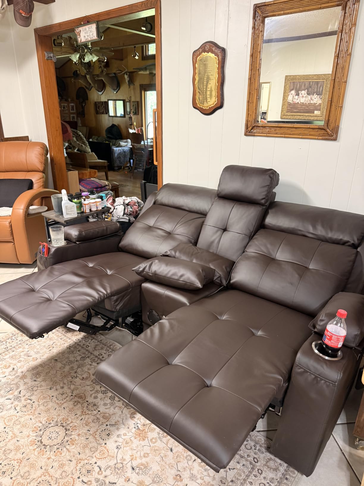 Power Reclining Loveseat Sofa with Console, Wall Hugger RV Recliner Couch, Home Theater Seating with Heating & Massage, Bluetooth Speaker, LED Light, USB & Type-C Ports, Storage Armrests customer photo 2