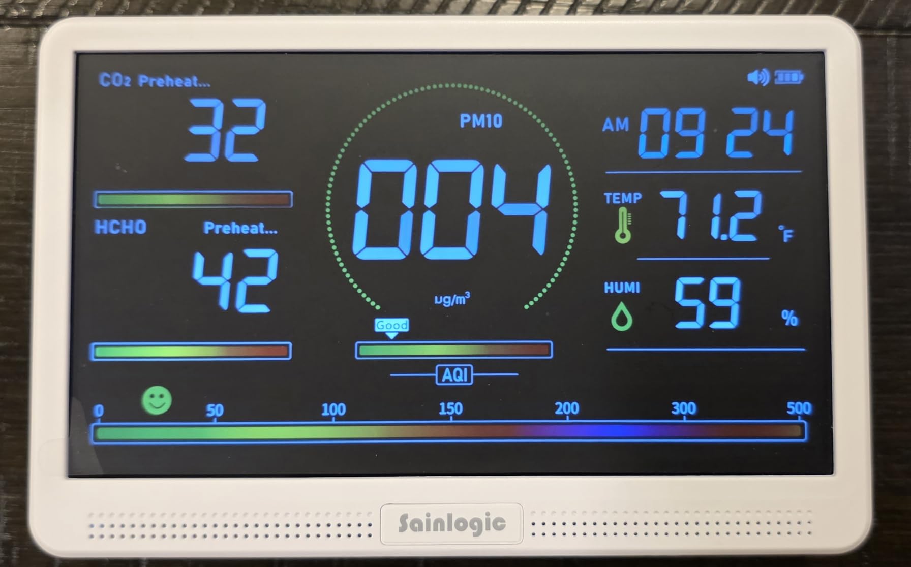 Sainlogic Air Quality Monitor Indoor, 16 in 1 VOC Meter, CO2, HCHO, TVOC, PM2.5, PM1.0, PM10, Humidity, Temperature, 7.2