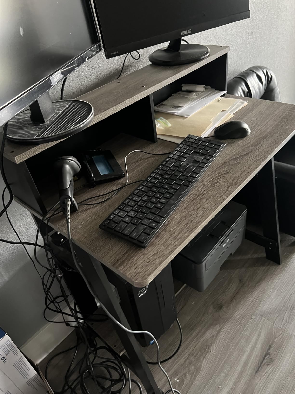 Furinno Jaya Desk, 39.2 Wide Computer Desk with Drawer, Darkwood customer photo 2